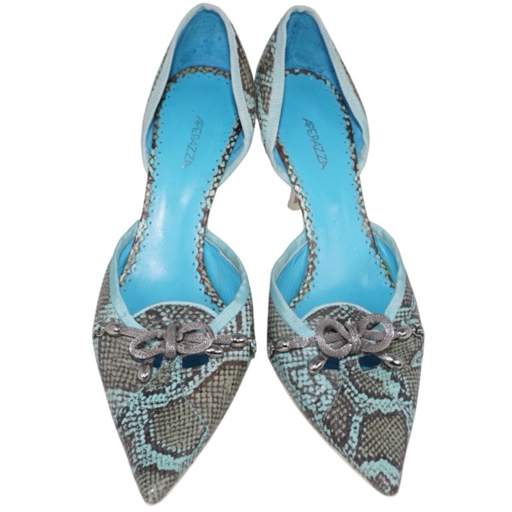 Apepazza Italian Limited Edition Blue/Gray Snakeskin Heels, Size 36 (US Size 6) - Picture 2 of 10